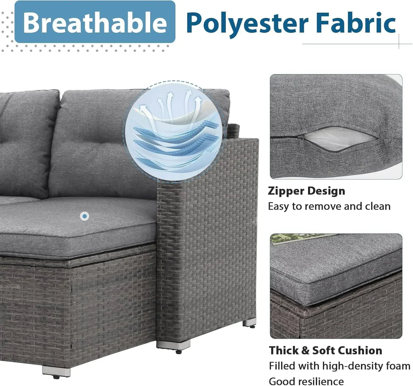 XMSJ Outdoor Patio Sofa Set Weather Wicker Cushions