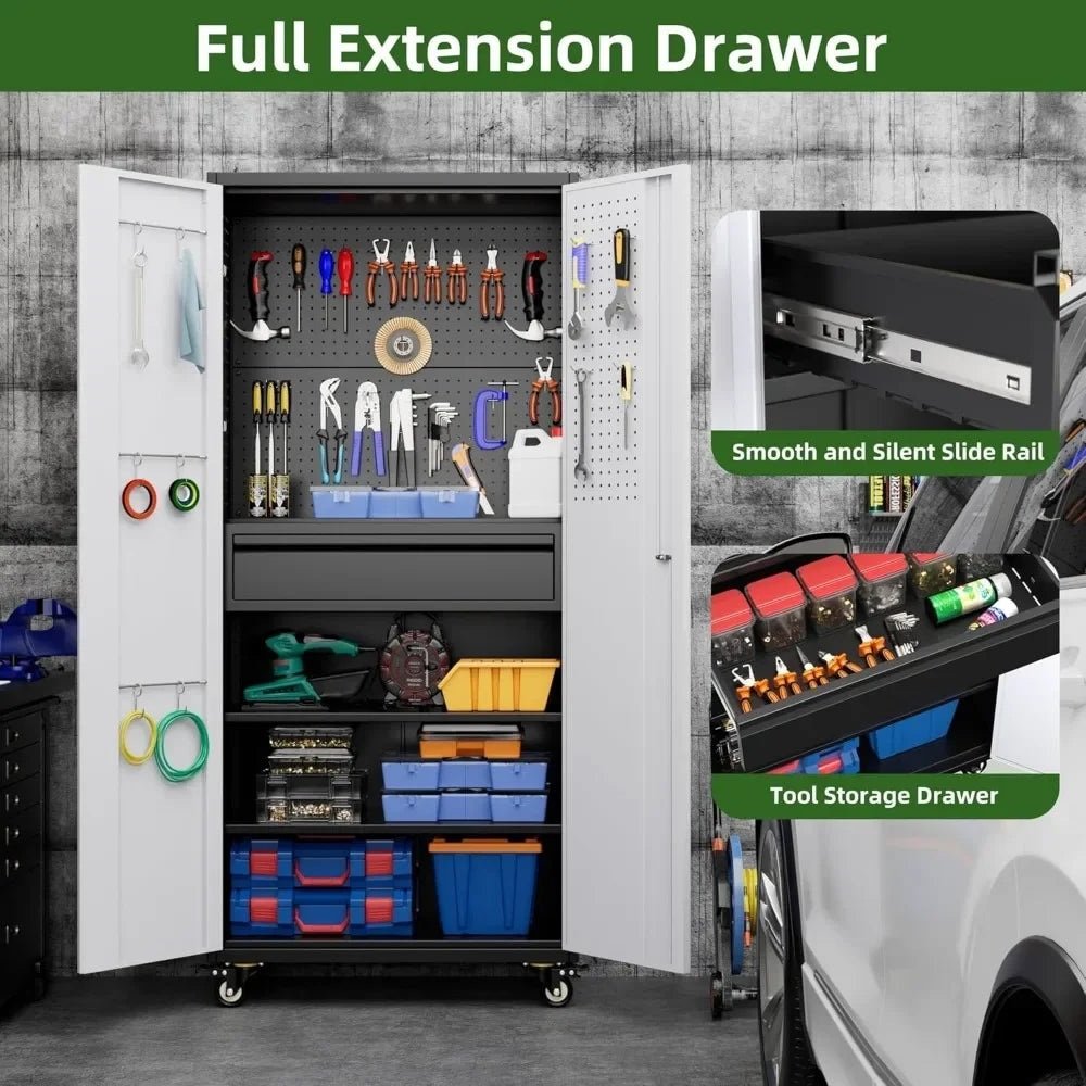 High-concerned Metal Garage Storage Cabinet On Wheels With 1 Drawer