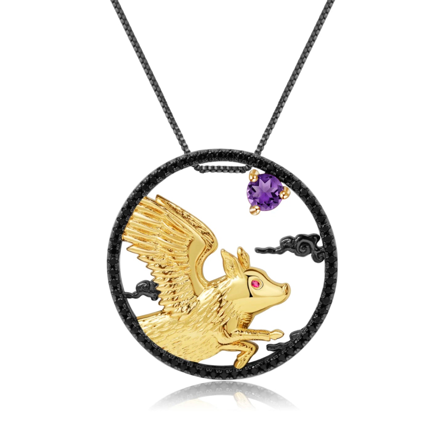 Gem's Ballet 925 Sterling Silver Dragon Pendant Necklace Topaz