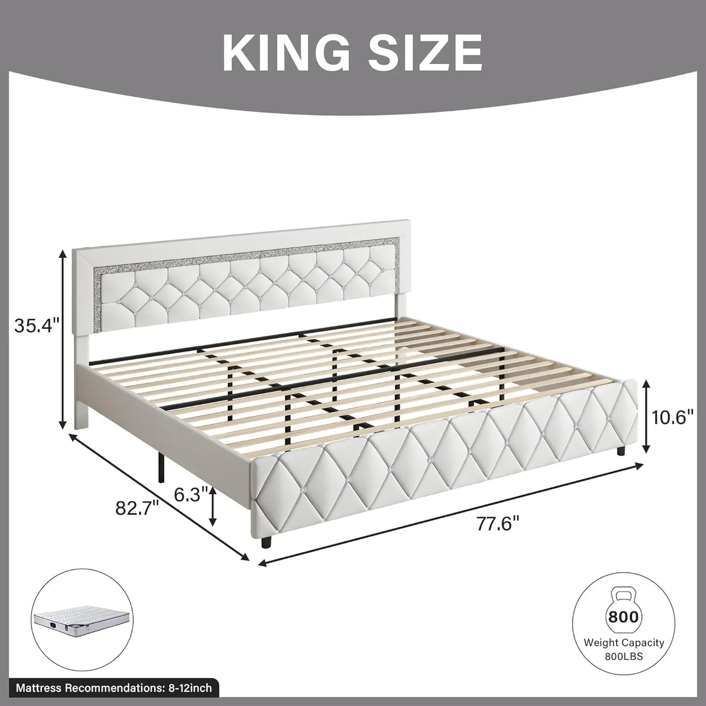 Guangbai Faux Leather Diamond Tufted Platform Bed Frame With Headboard