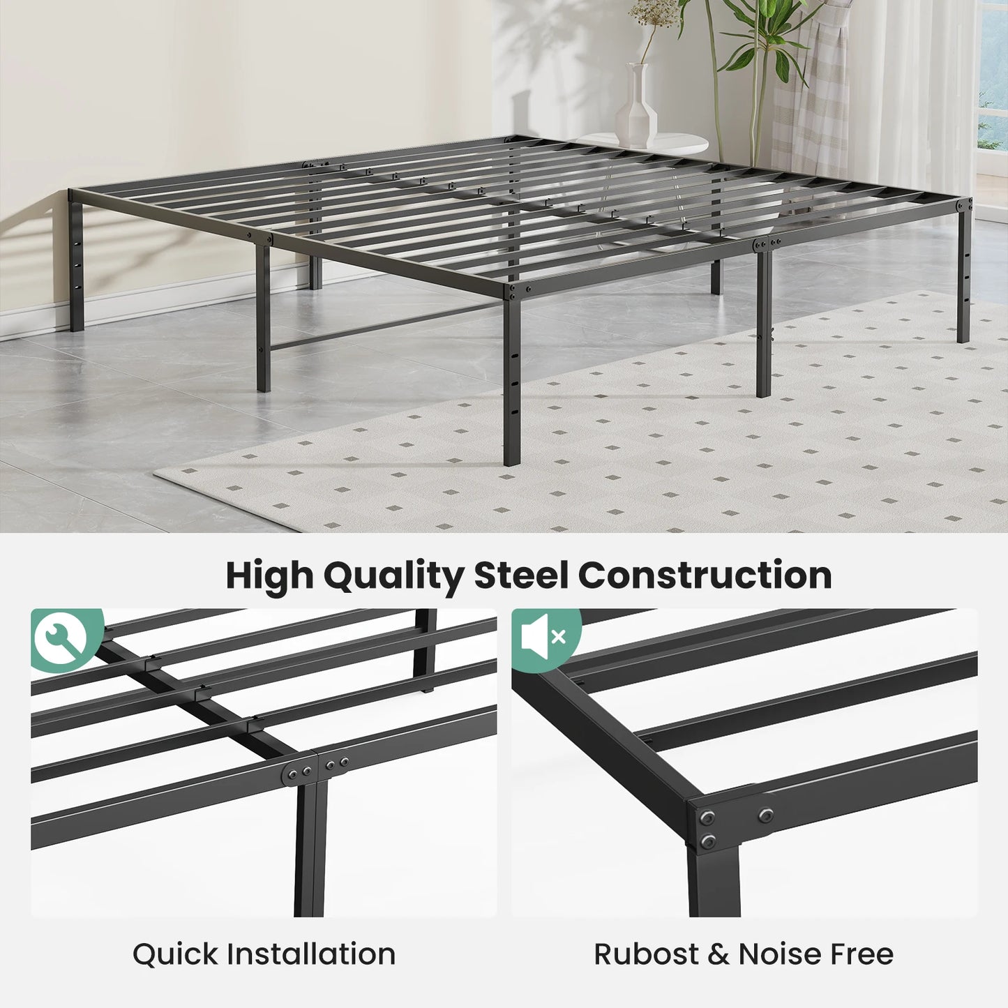 MCQ Platform Bed Frame With Storage Sturdy Slat Support