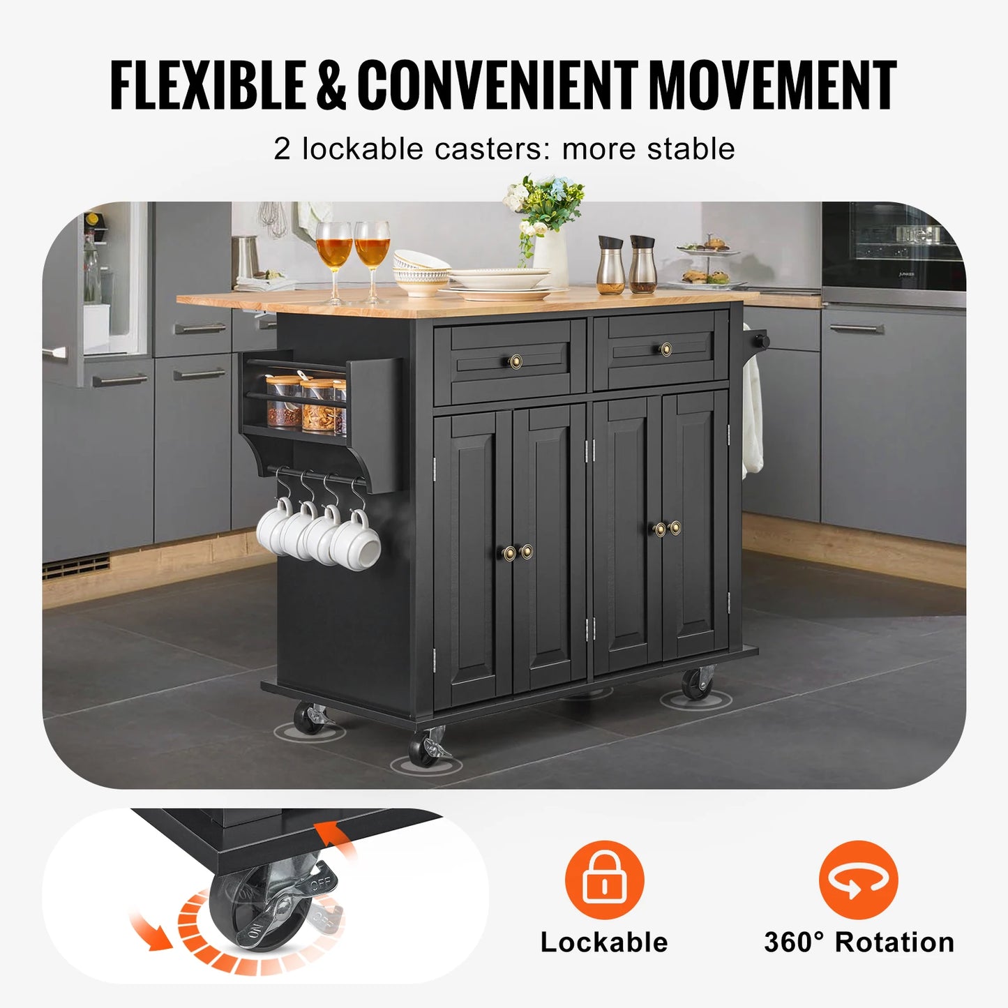 SucceBuy Kitchen Island Cart With Storage Cabinet and Drop Leaf