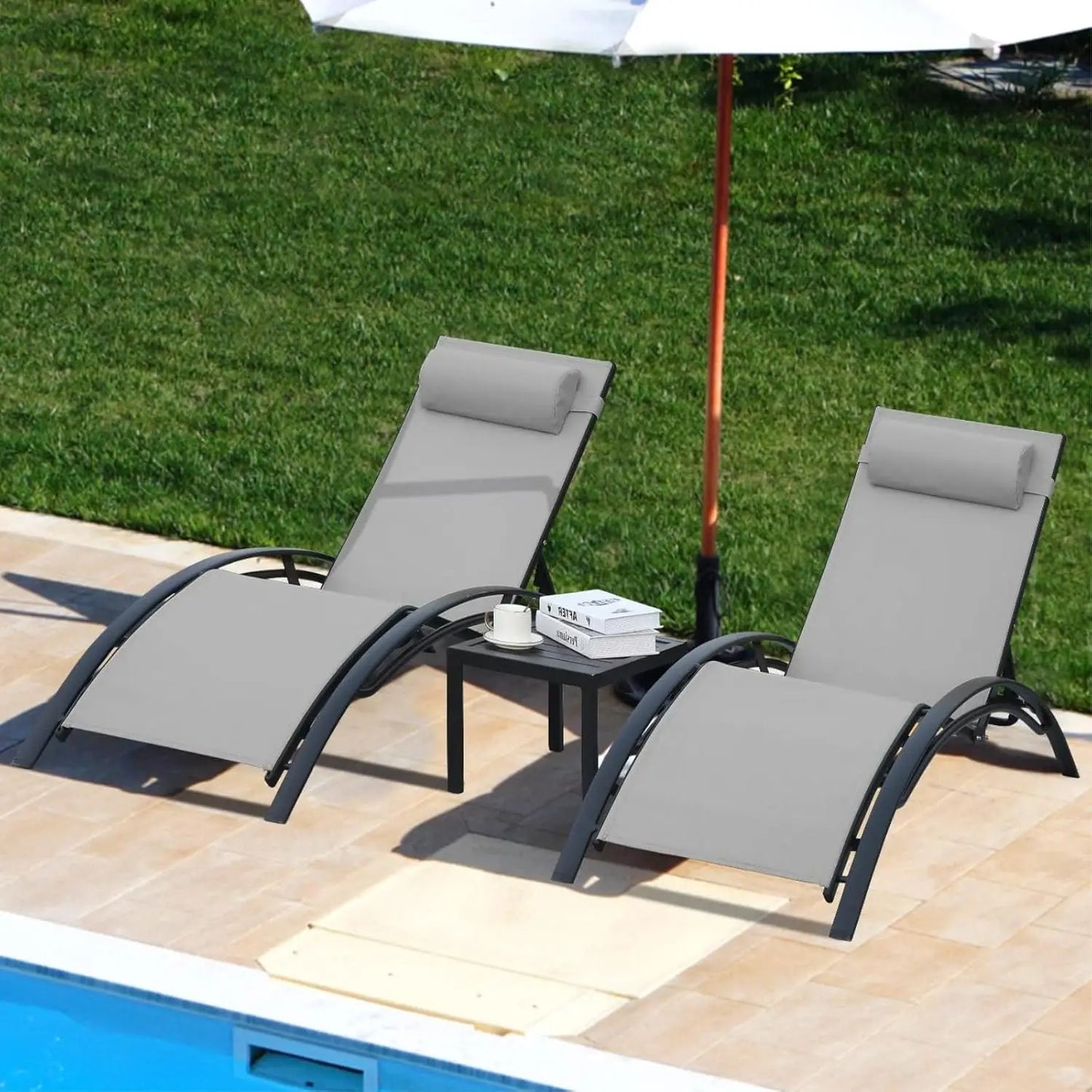 HUANZHUANG Pool Lounge Chairs Set With Headrest Adjustable