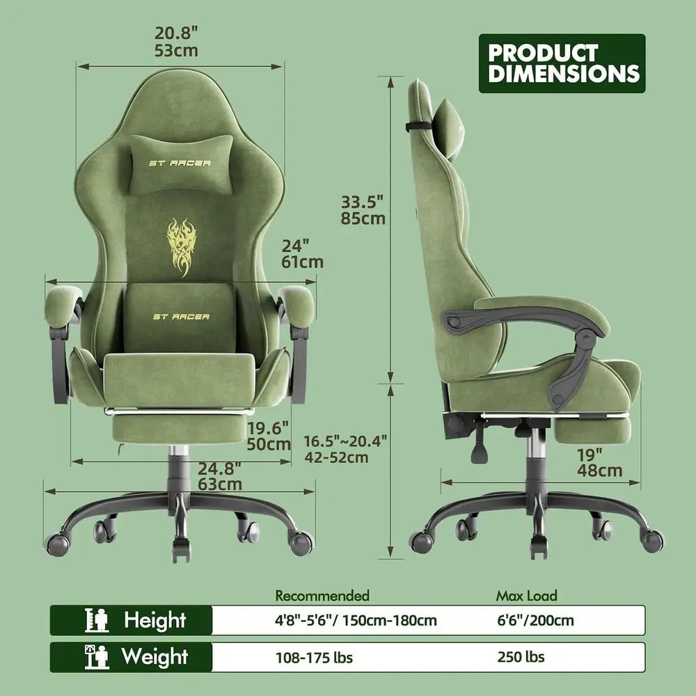 Premium Velvet Gaming Chair With Ergonomic Lumbar Support And Footrest