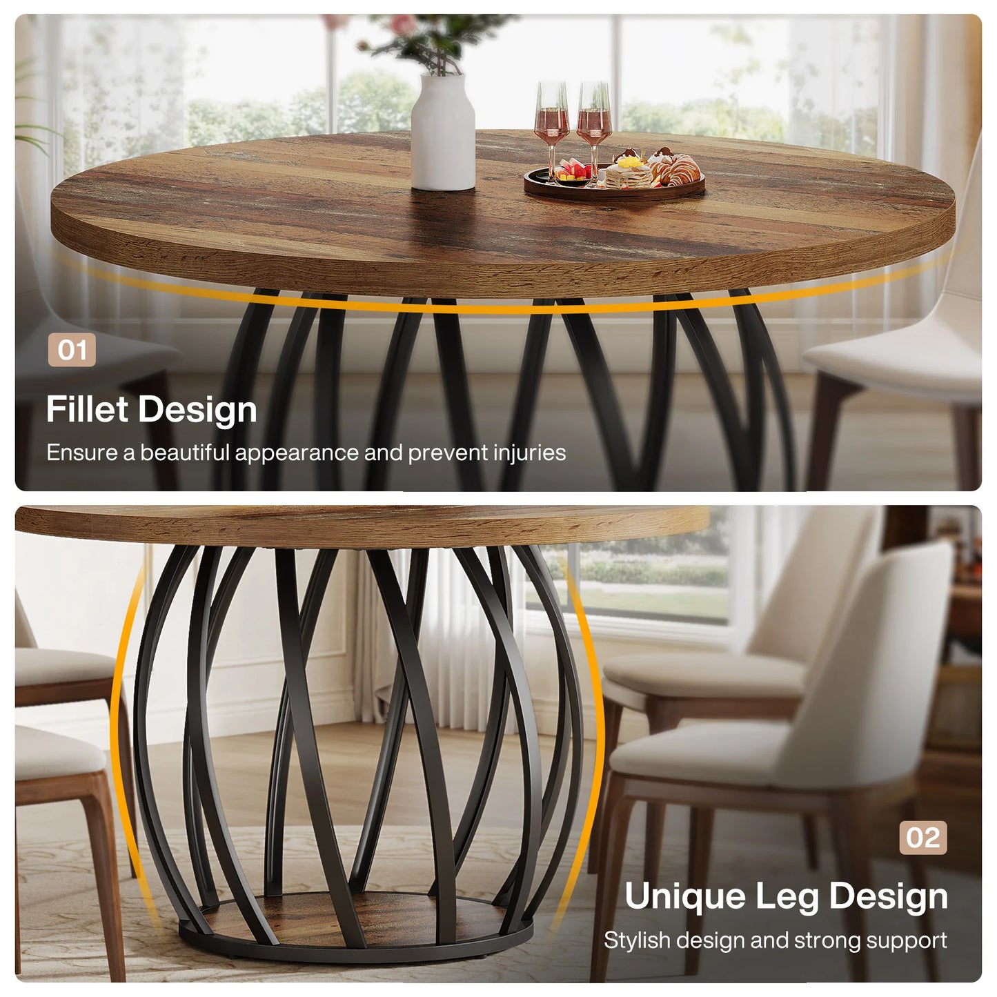 Tribesigns Round Wood Dining Table With Sturdy Metal Base