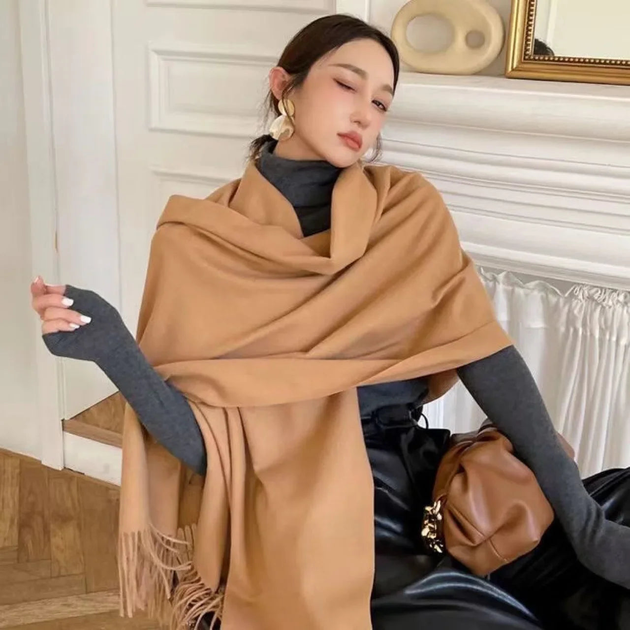 NONECN Women's Winter Scarf Polyester Warm Outdoor Accessory