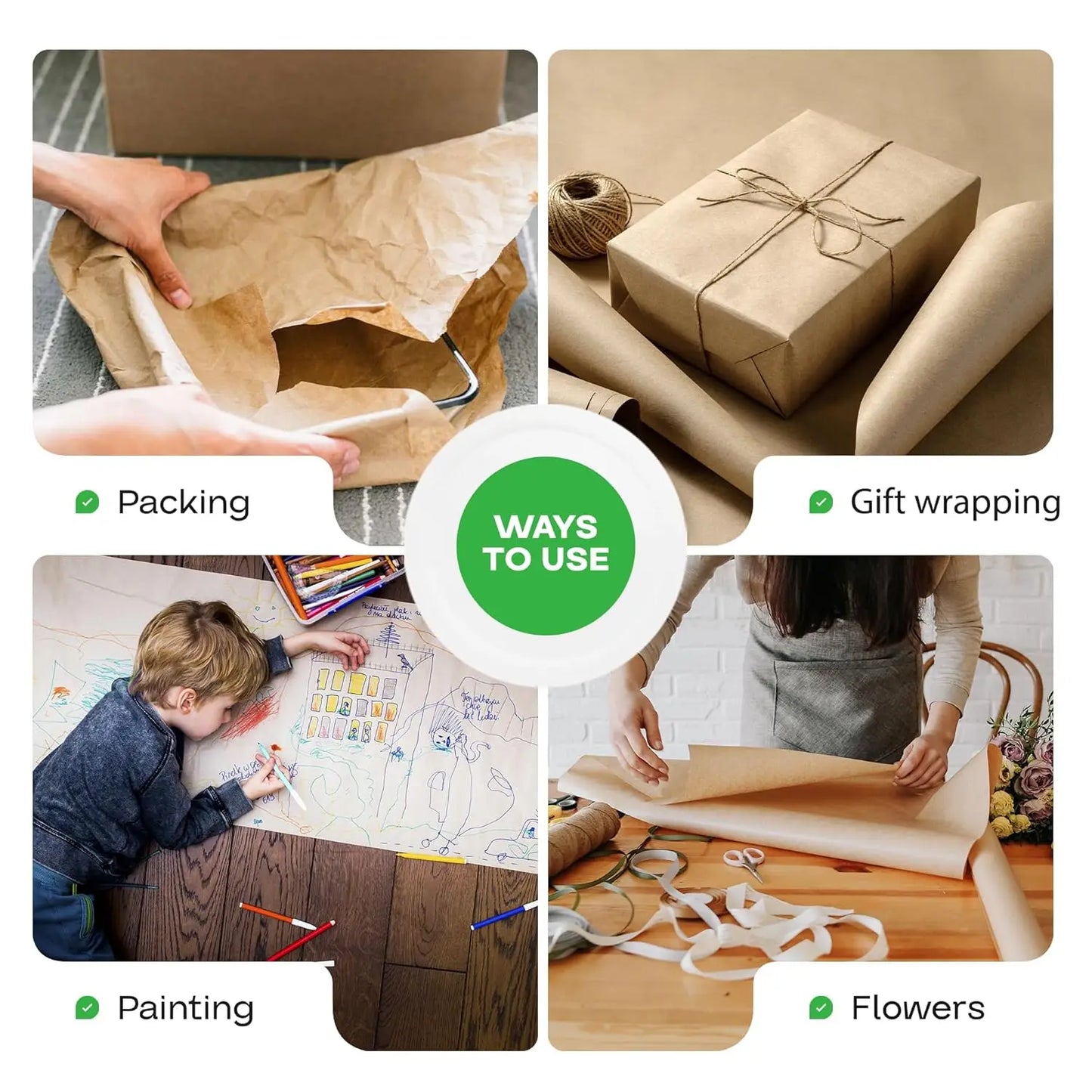 XMSJ USA Made Large Brown Kraft Paper Roll 30 Lb For Packing