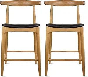 DAFIFY Solid Wood Farmhouse Counter Stools With PU Leather Cushions