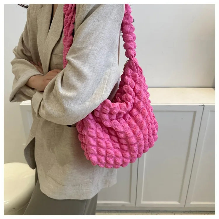 NONECN Embroidered Plaid Quilted Tote Shoulder Bag For Women