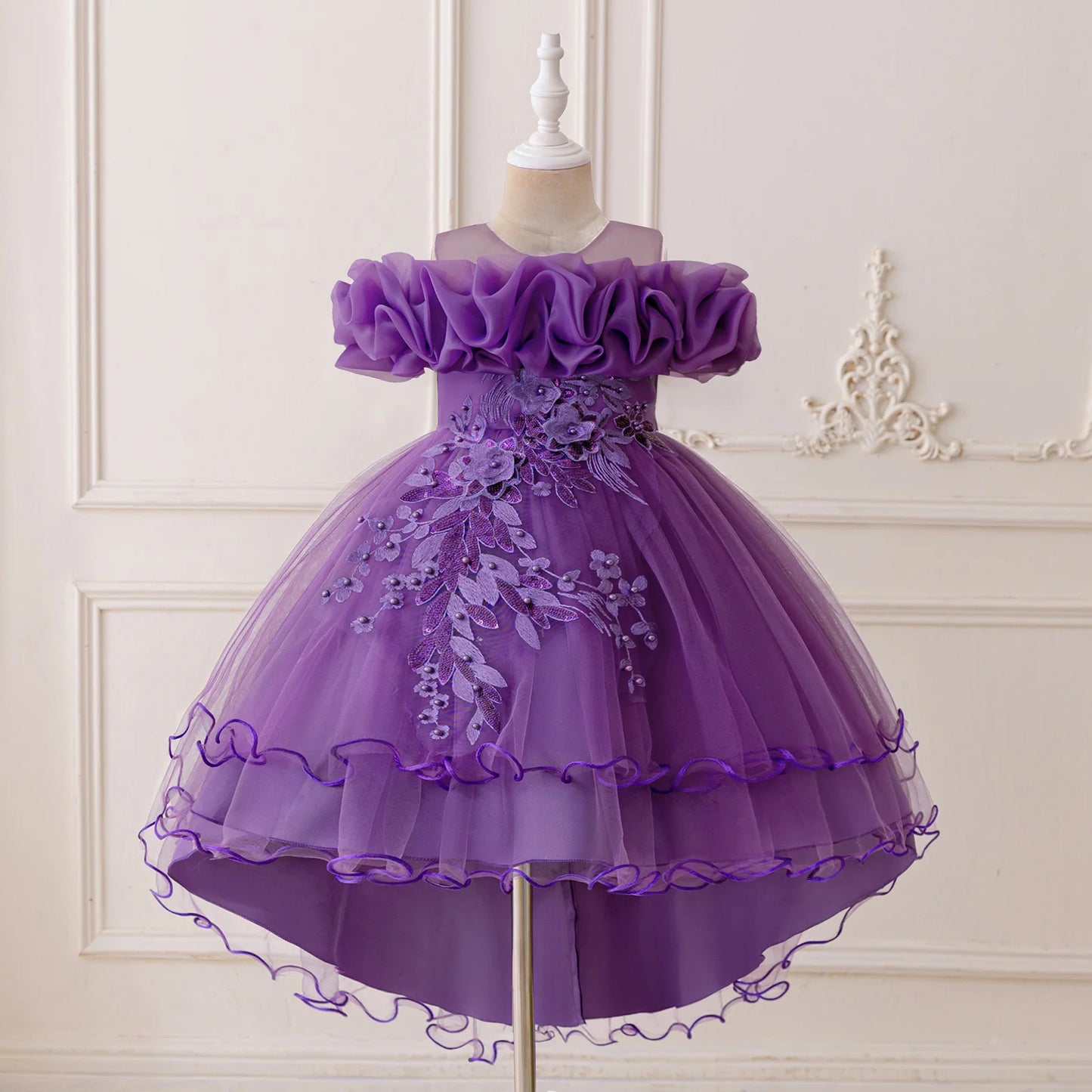 Toddler Girls Floral Print Sleeveless Tulle Dress With Ruffles
