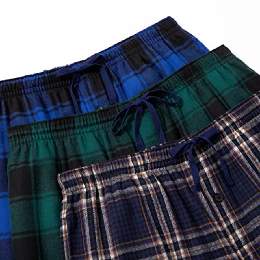 Mens Pajama Pants Set 3 Pack With Pockets Button Fly