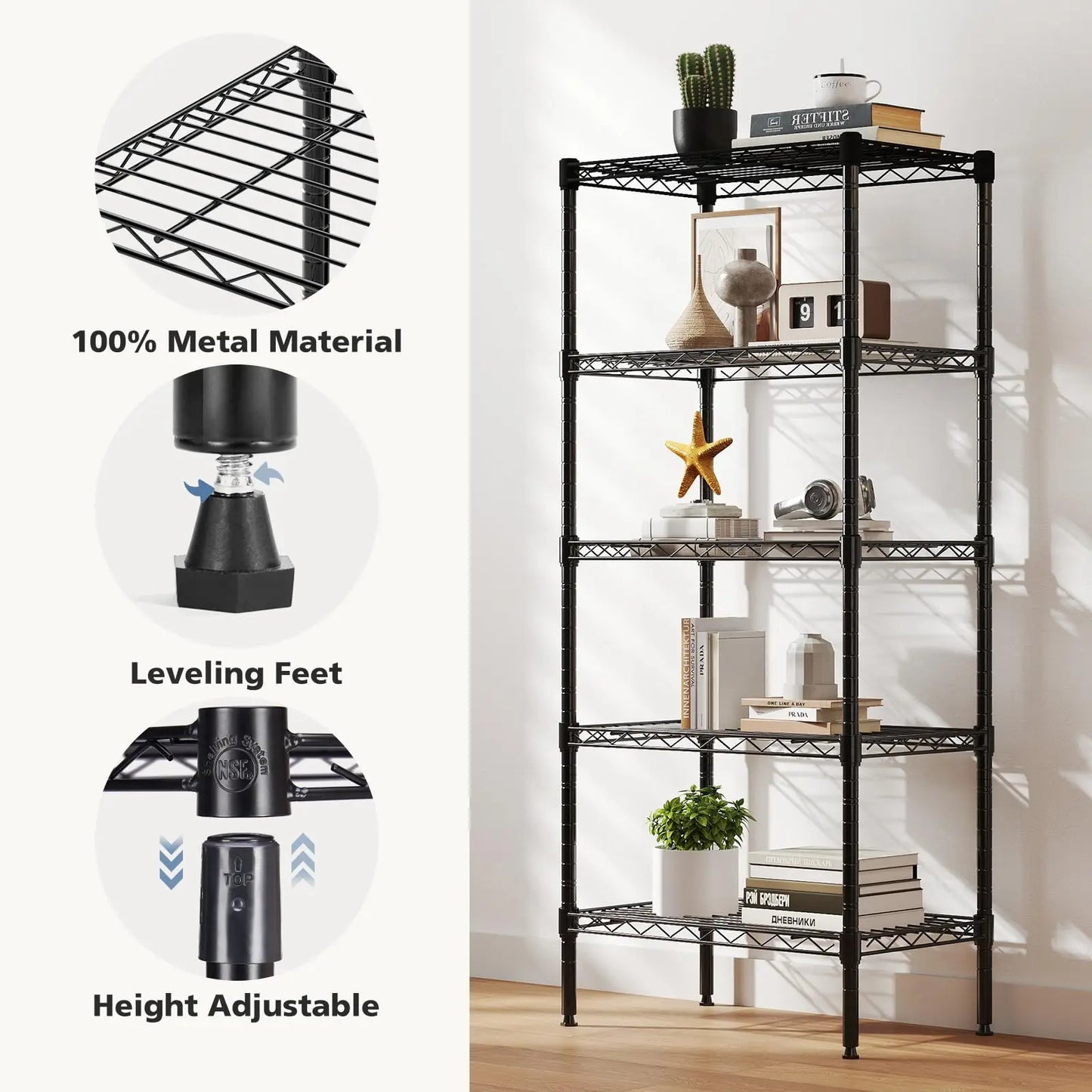 JHK 3-5 Tier Adjustable Metal Wire Storage Shelves Heavy Duty