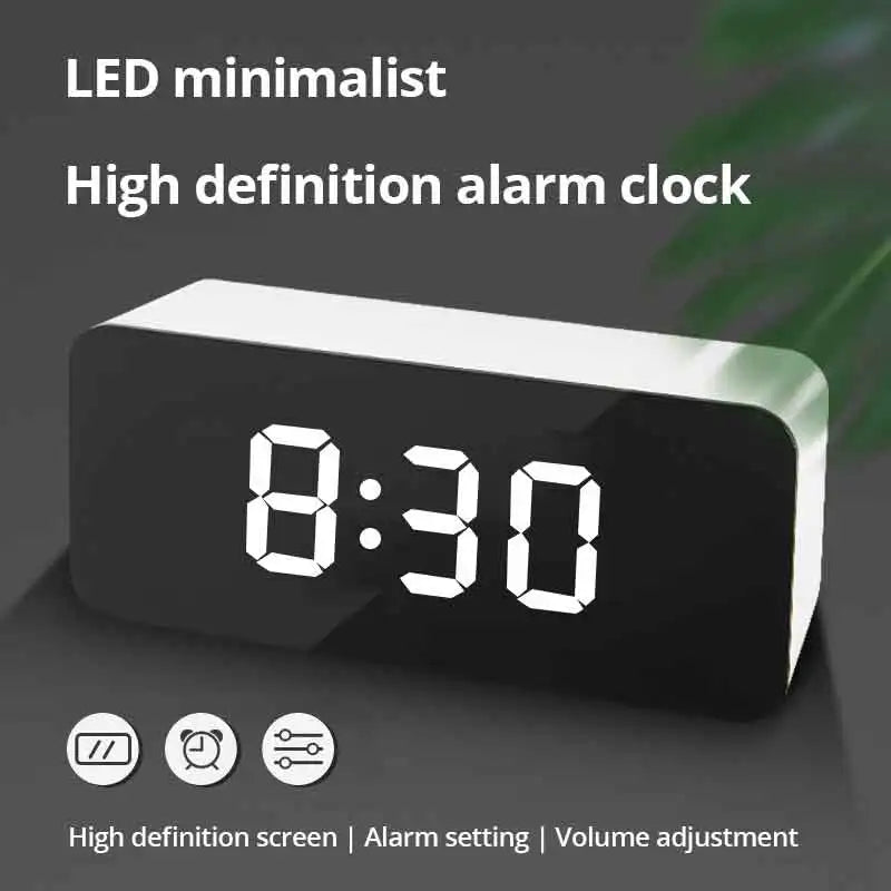 LED Mirror Clock With Snooze And Night Light USB Alarm