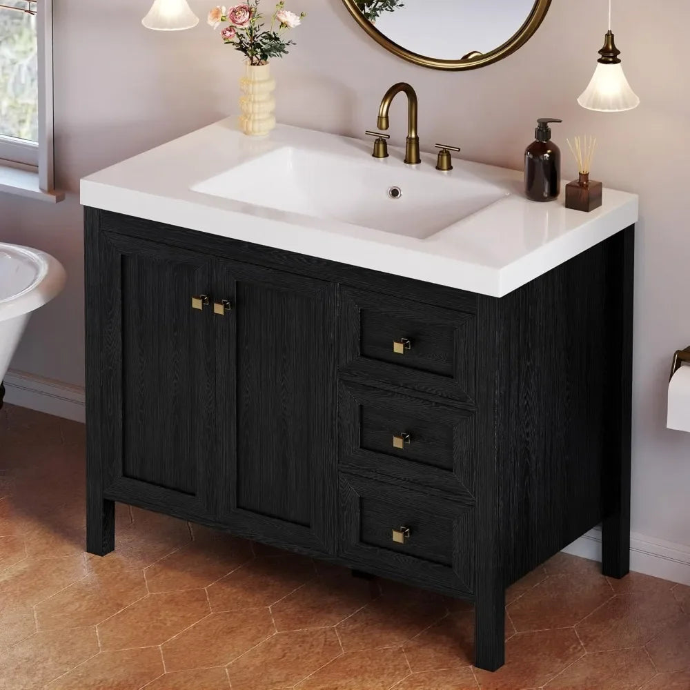 Bathroom Vanity Cabinet With Resin Basin Soft Closing Doors