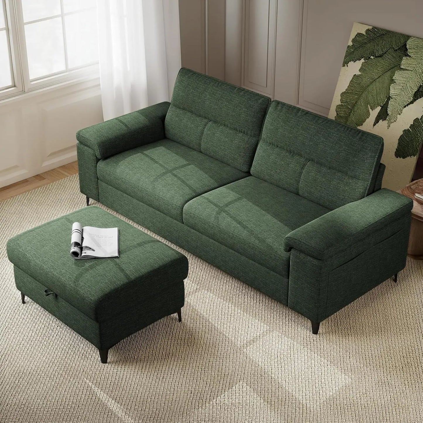 L Shaped Sectional Sofa With Storage Ottoman And Deep Cushions
