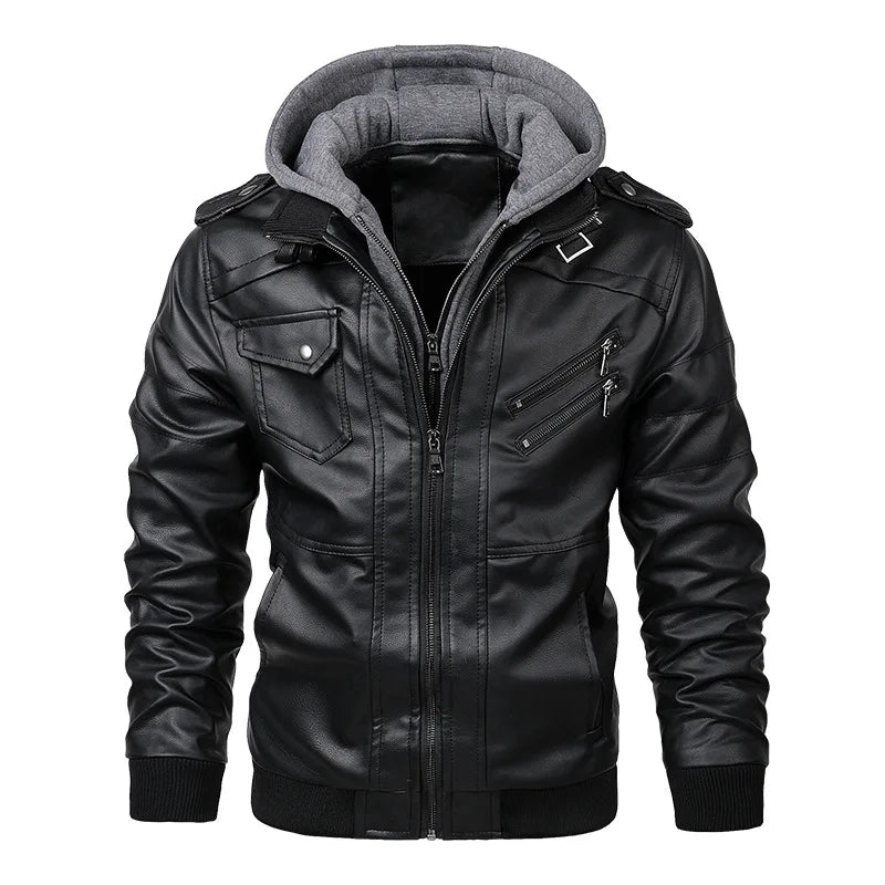 King Billion Men's Leather Jacket PU Motorcycle Biker Coat Autumn