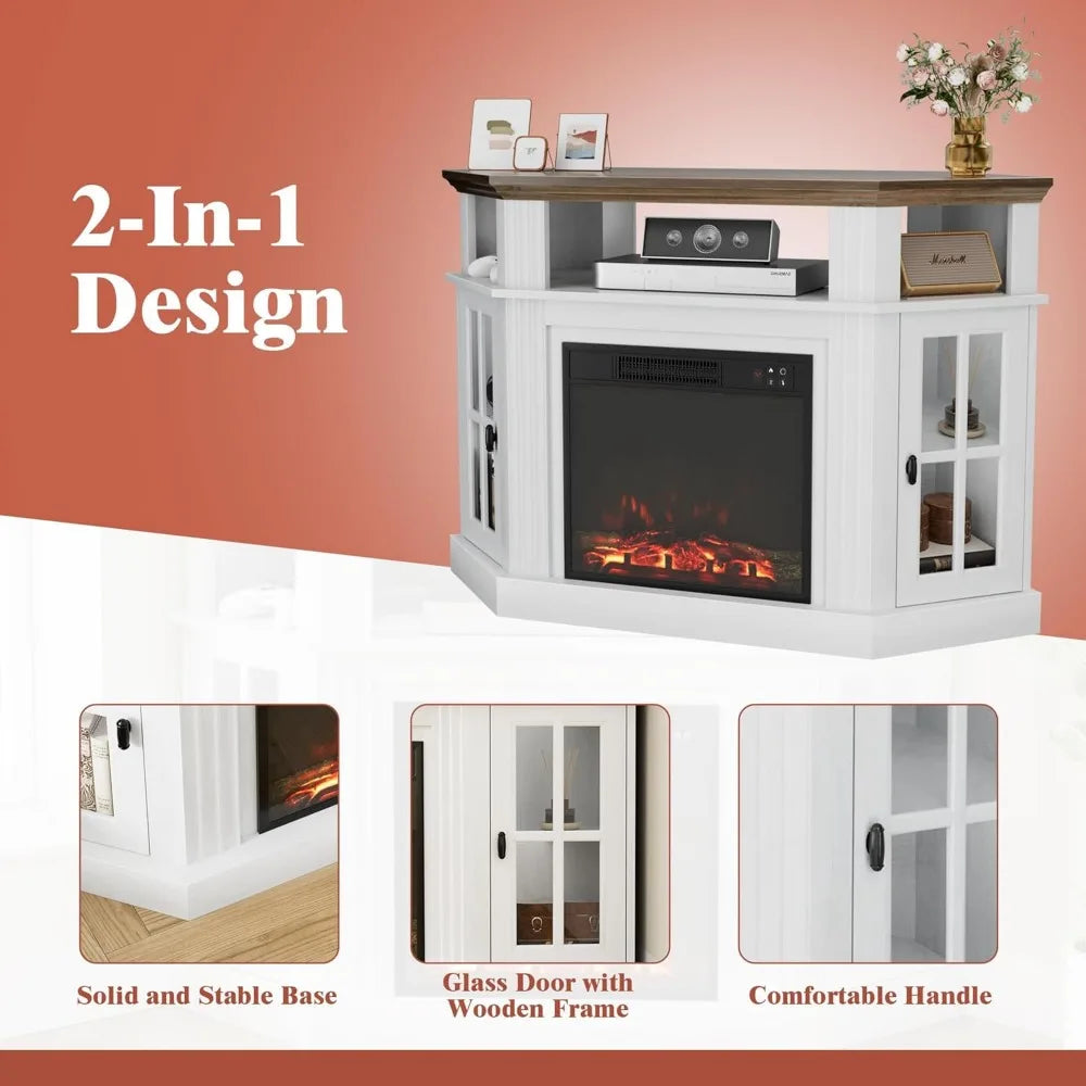 Modern Fireplace Corner TV Stand With Electric Fireplace Entertainment Center