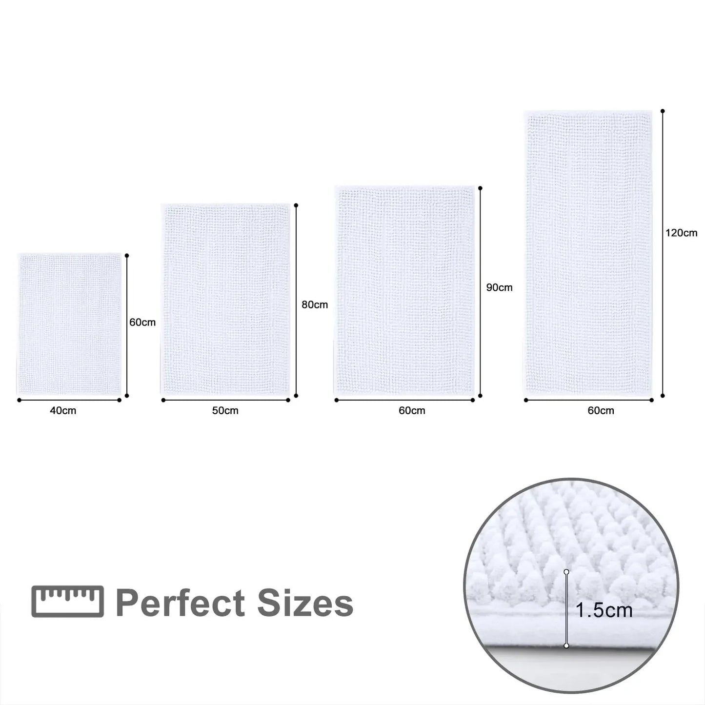 Kitinjoy Bathroom Non-Slip Plush Chenille Bath Mats For Quick Drying