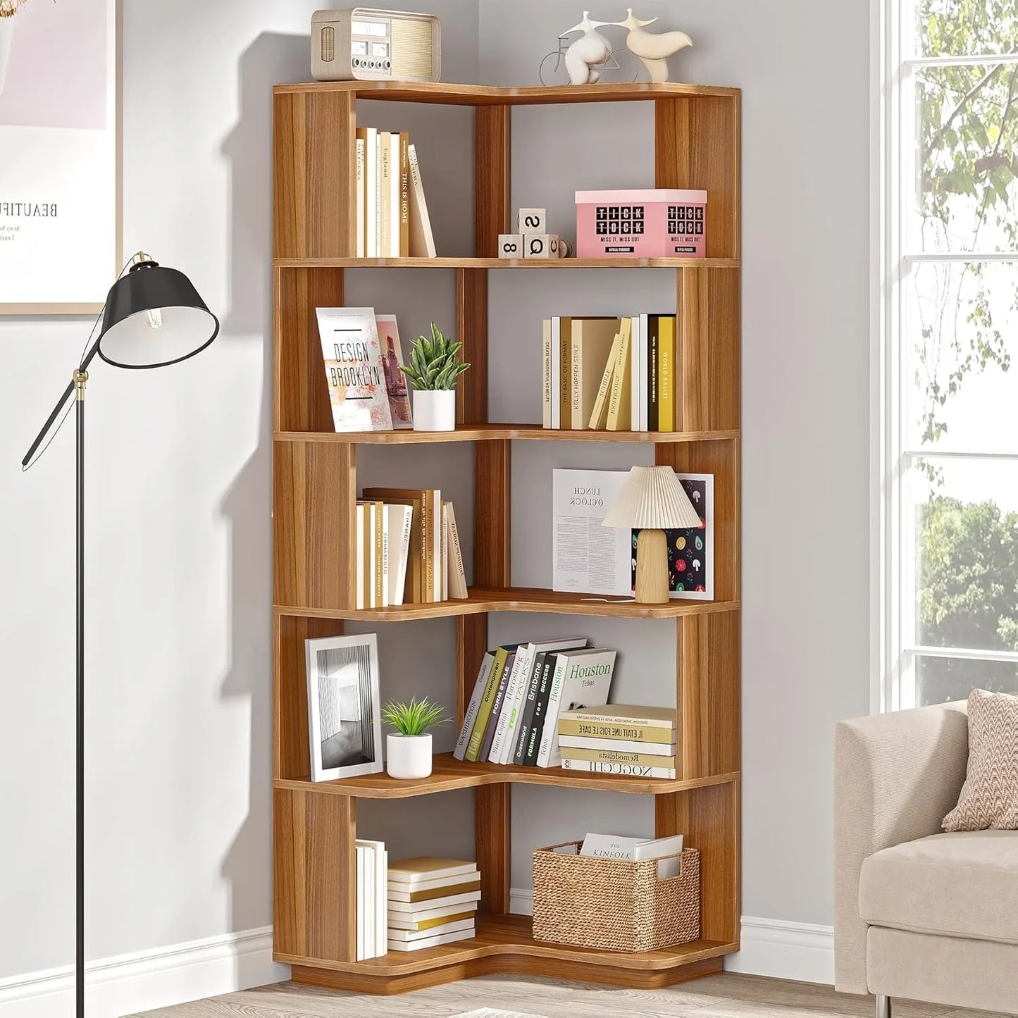 Little Tree Corner Bookshelf Industrial L Shaped Anti Drop Panel