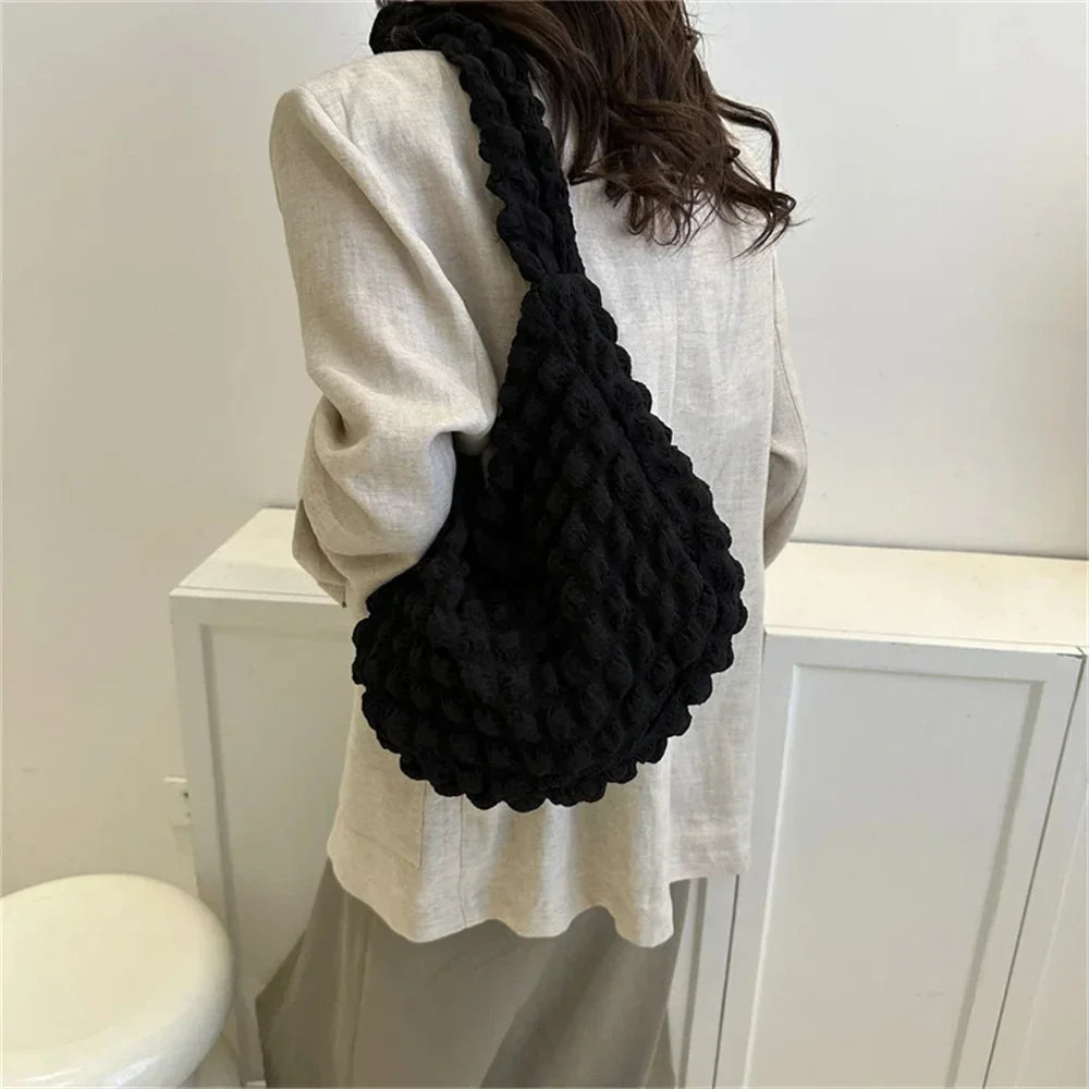 NONECN Embroidered Plaid Quilted Tote Shoulder Bag For Women