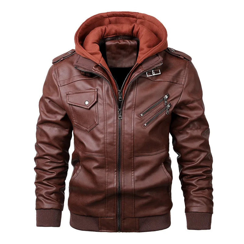 King Billion Men's Leather Jacket PU Motorcycle Biker Coat Autumn