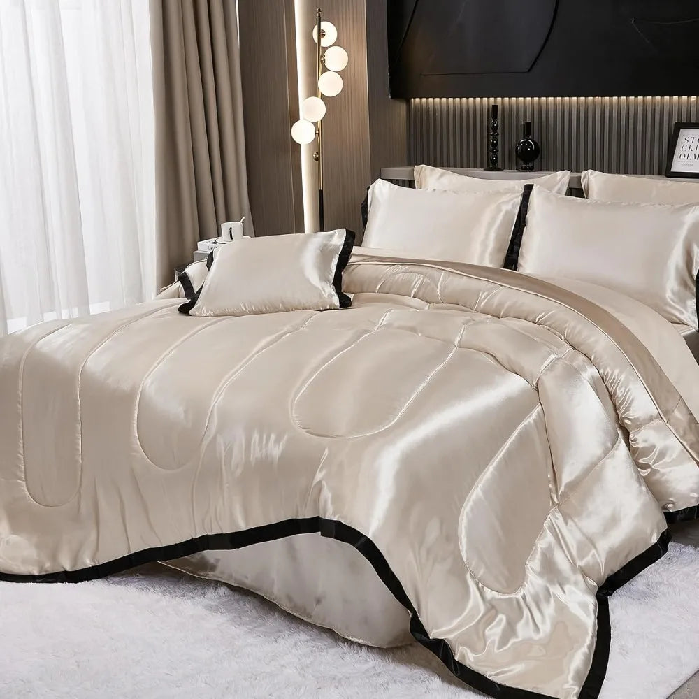 Satin King Comforter Set With Silk Like Ruffle Pattern