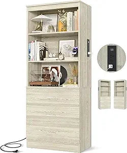 Bookshelf With USB Ports And Outlets, Three Drawer Cabinet And Shelves