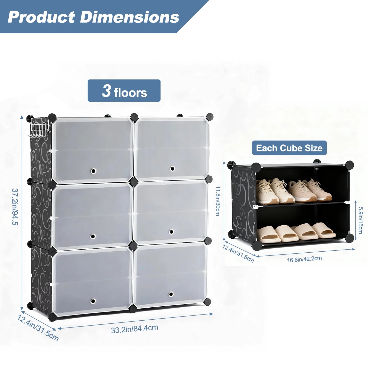 JHK 6-Tier Plastic Stackable Shoe Storage Cabinet With Door
