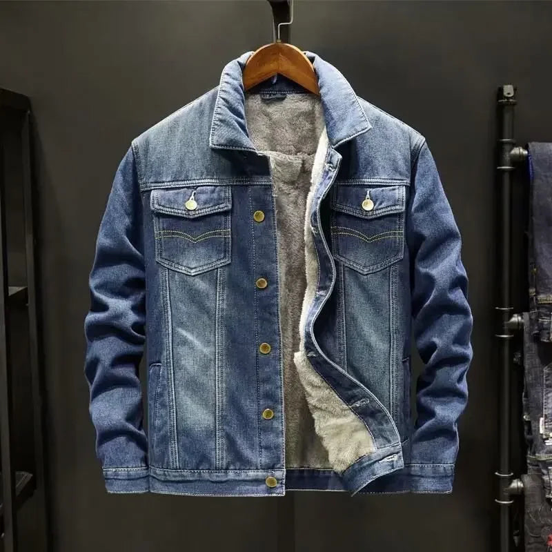 Denim Jacket Fleece-Lined for Men, Loose Fit Warm Casual Workwear
