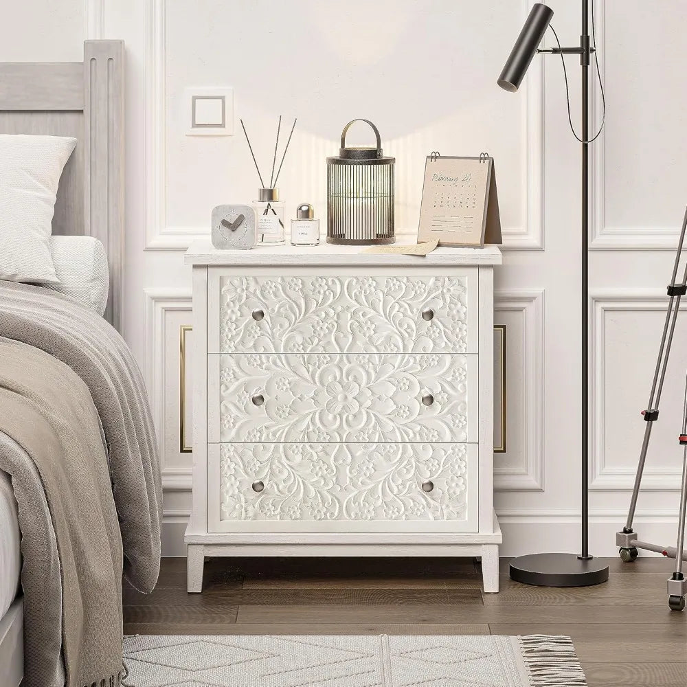 3-Drawer Flower Motif Dresser, Fully Assembled