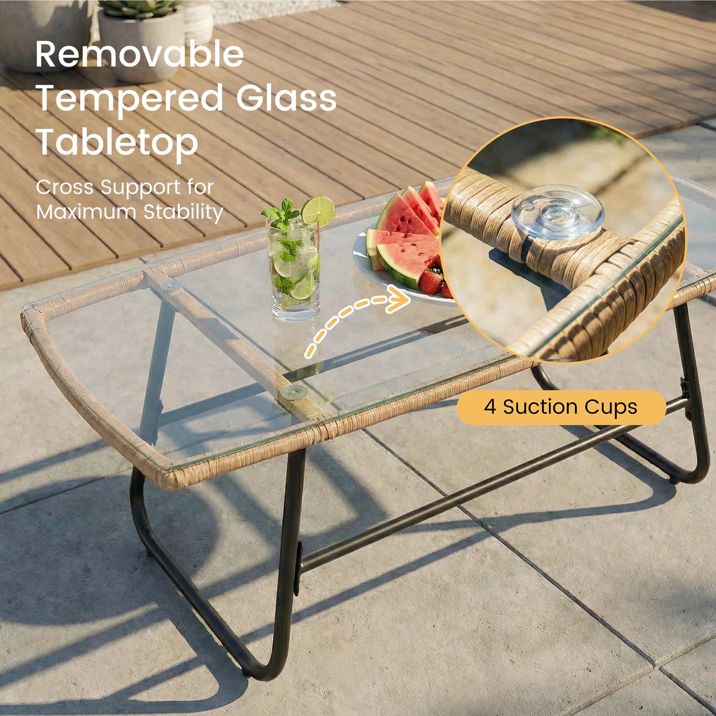 JHK Outdoor Wicker Patio Furniture Set With Glass Table