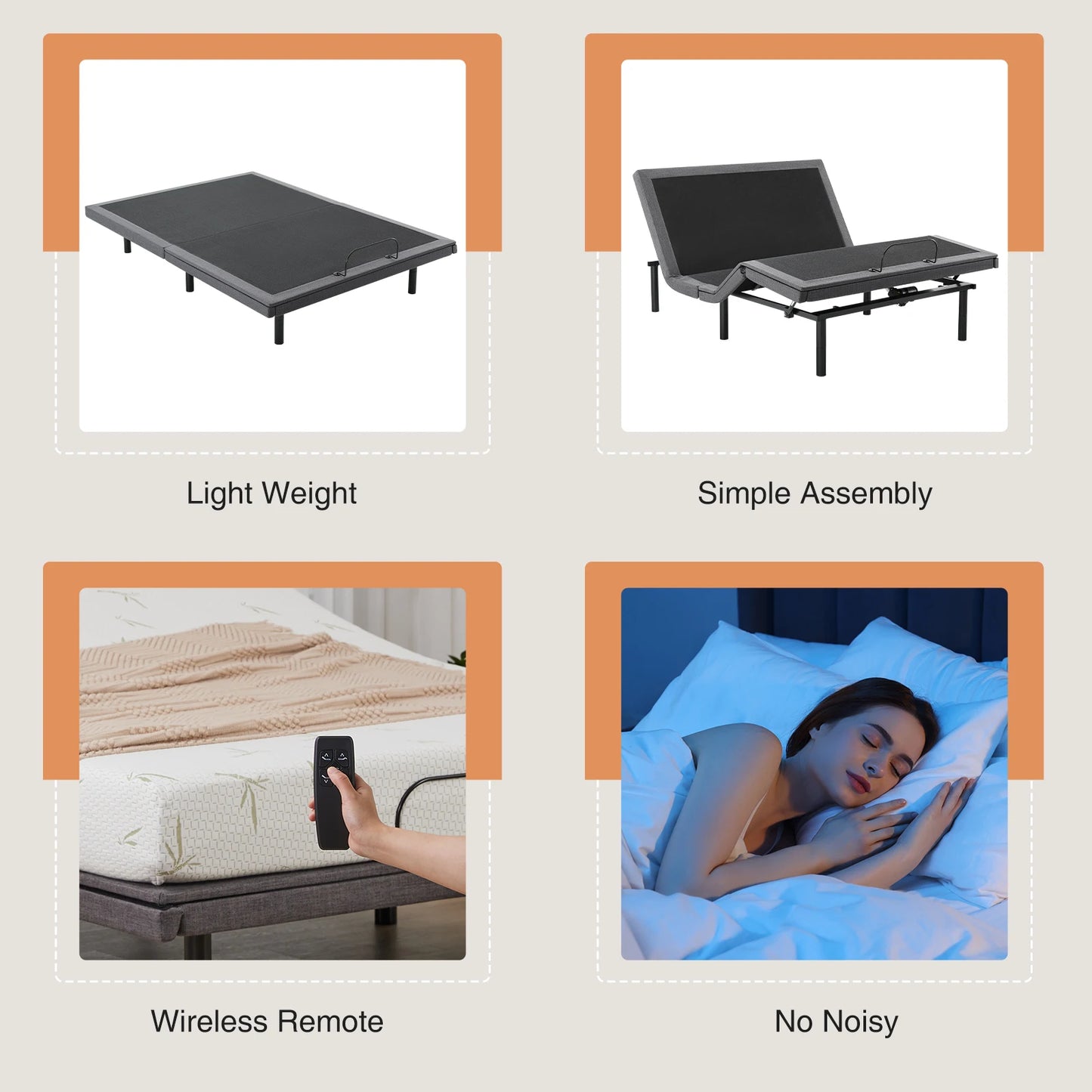 JHK Electric Adjustable Bed Frame With Wireless Remote And USB Ports