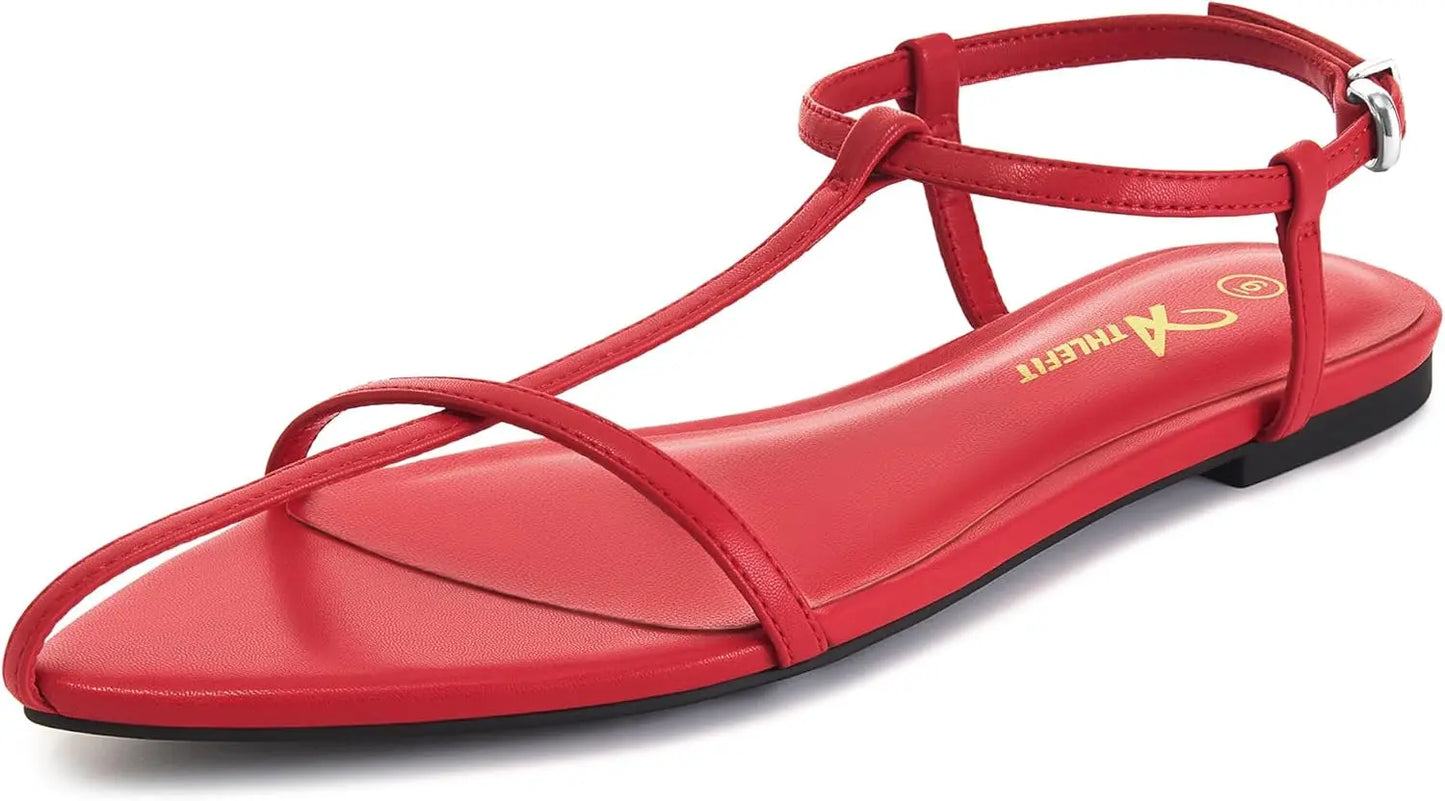 Women Flat Sandals With Buckle Strappy Ankle Strap Open Toe