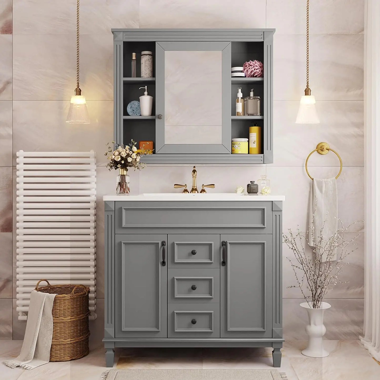 ZHUXIANG Freestanding Bathroom Vanity Medicine Cabinet
