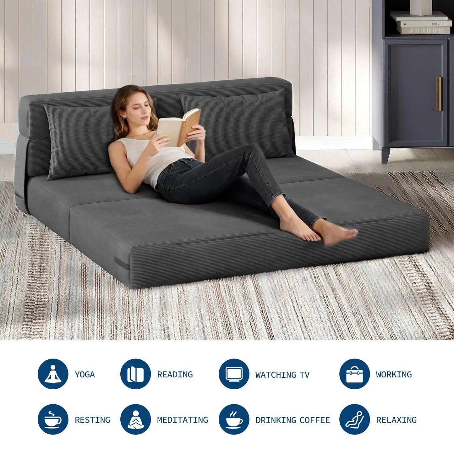 HobbyLane Corduroy Folding Sofa Bed 4 In 1 Convertible Loveseat