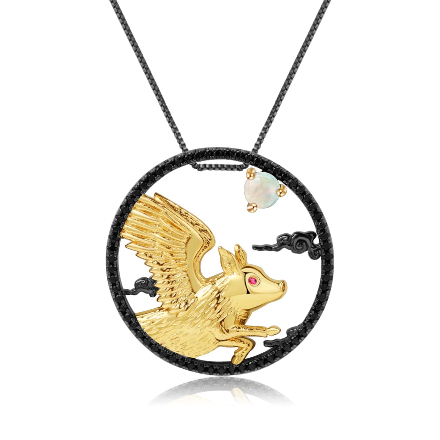 Gem's Ballet 925 Sterling Silver Dragon Pendant Necklace Topaz