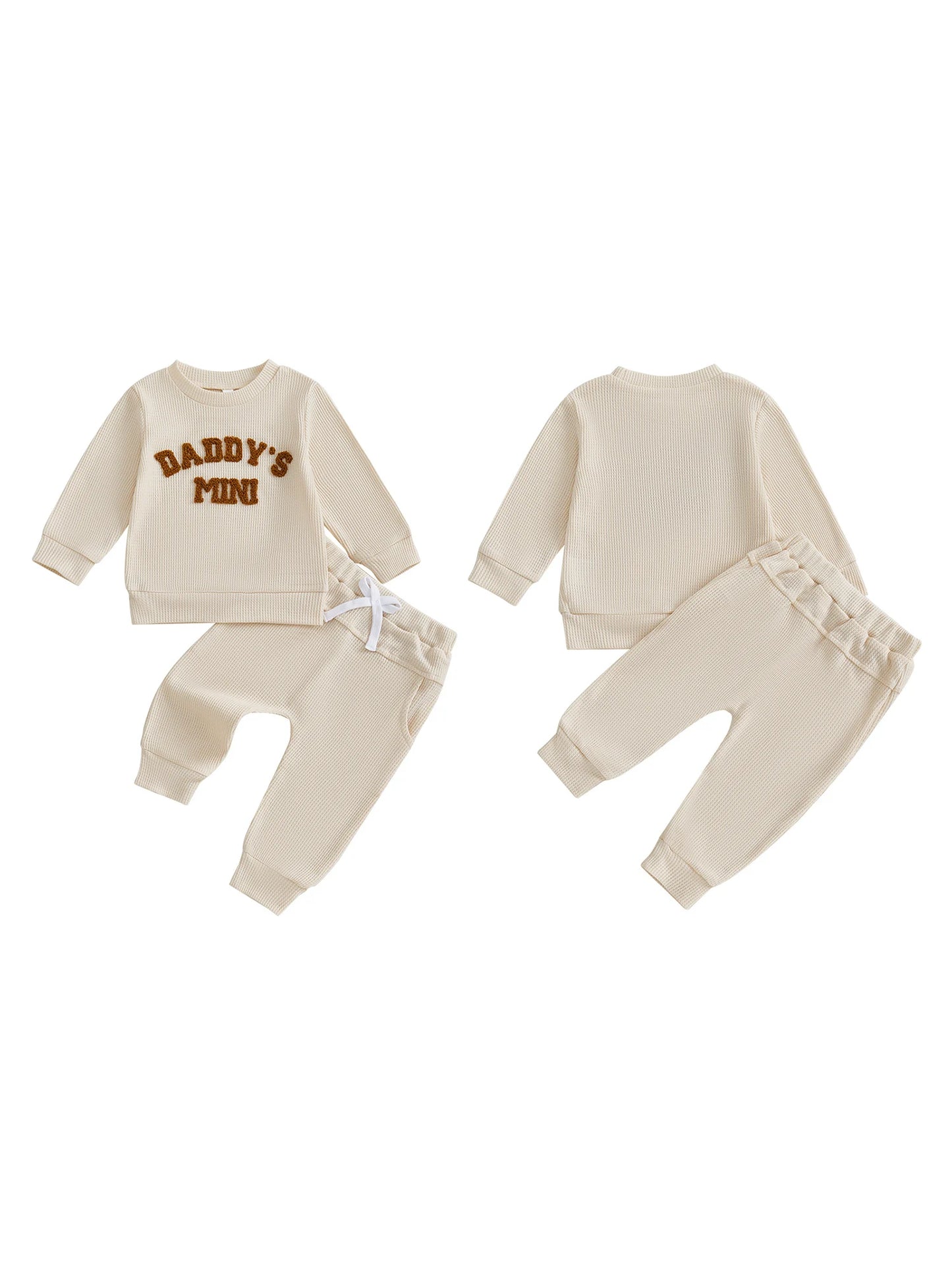 Toddler Boy Autumn Waffle Set Embroidered Letters 2 Piece Outfit