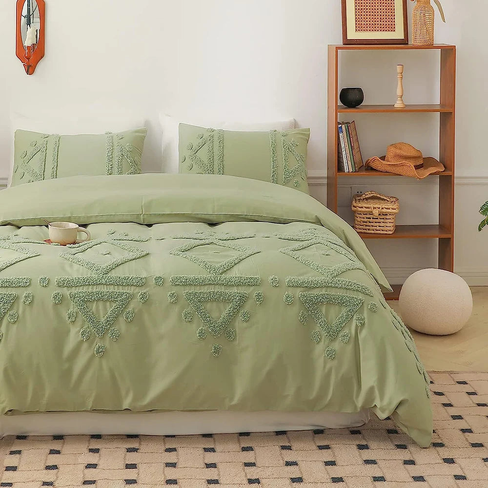 Simple Opulence Cotton Bedding Set Duvet Cover Shams 3 Piece