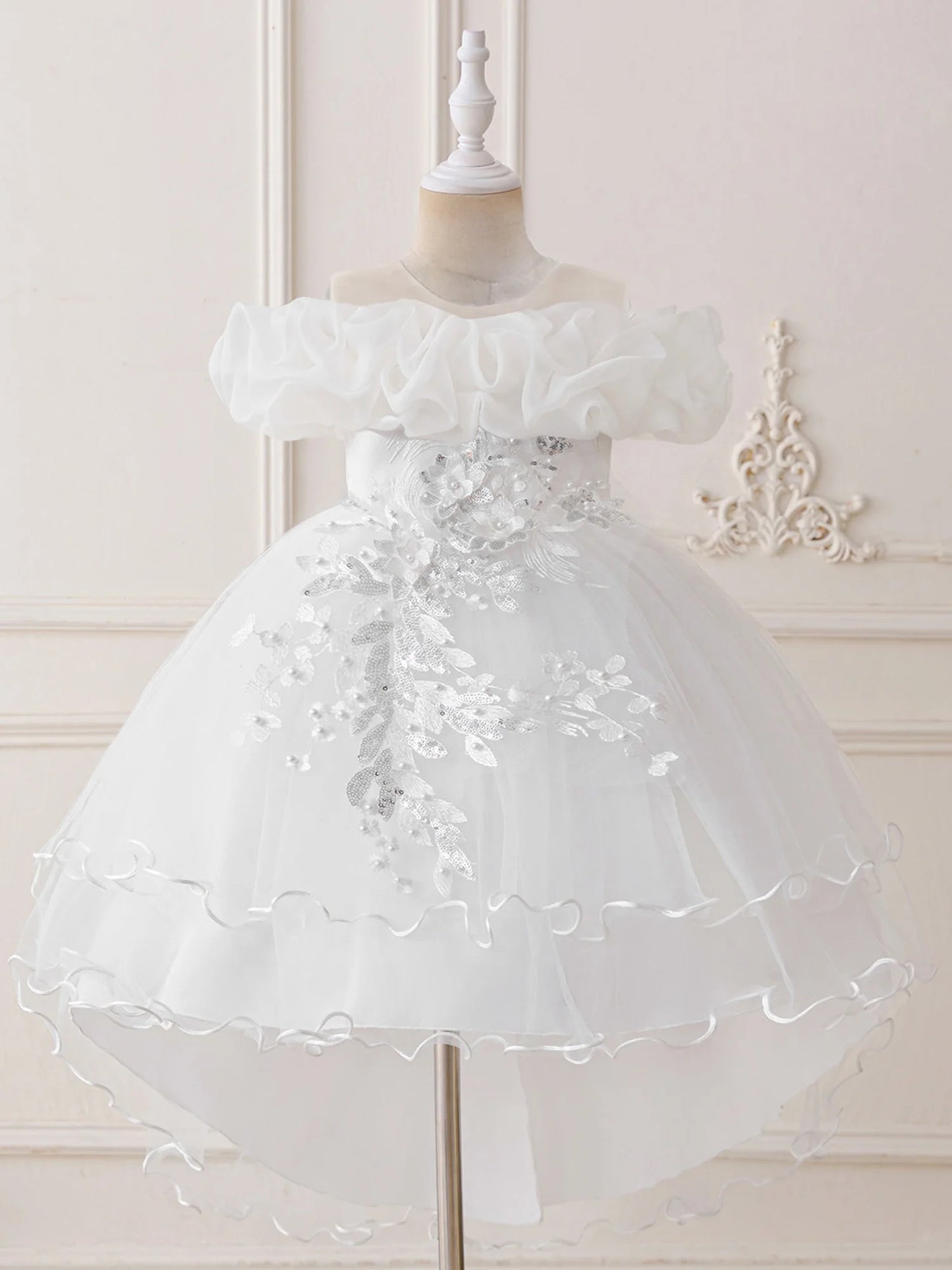 Toddler Girls Floral Print Sleeveless Tulle Dress With Ruffles