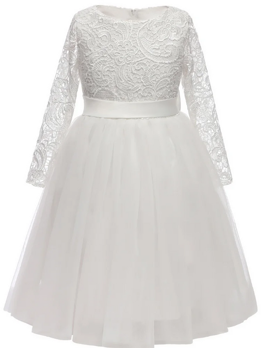 Flower Girl Lace Hem Dress With Bow For Weddings And Parties