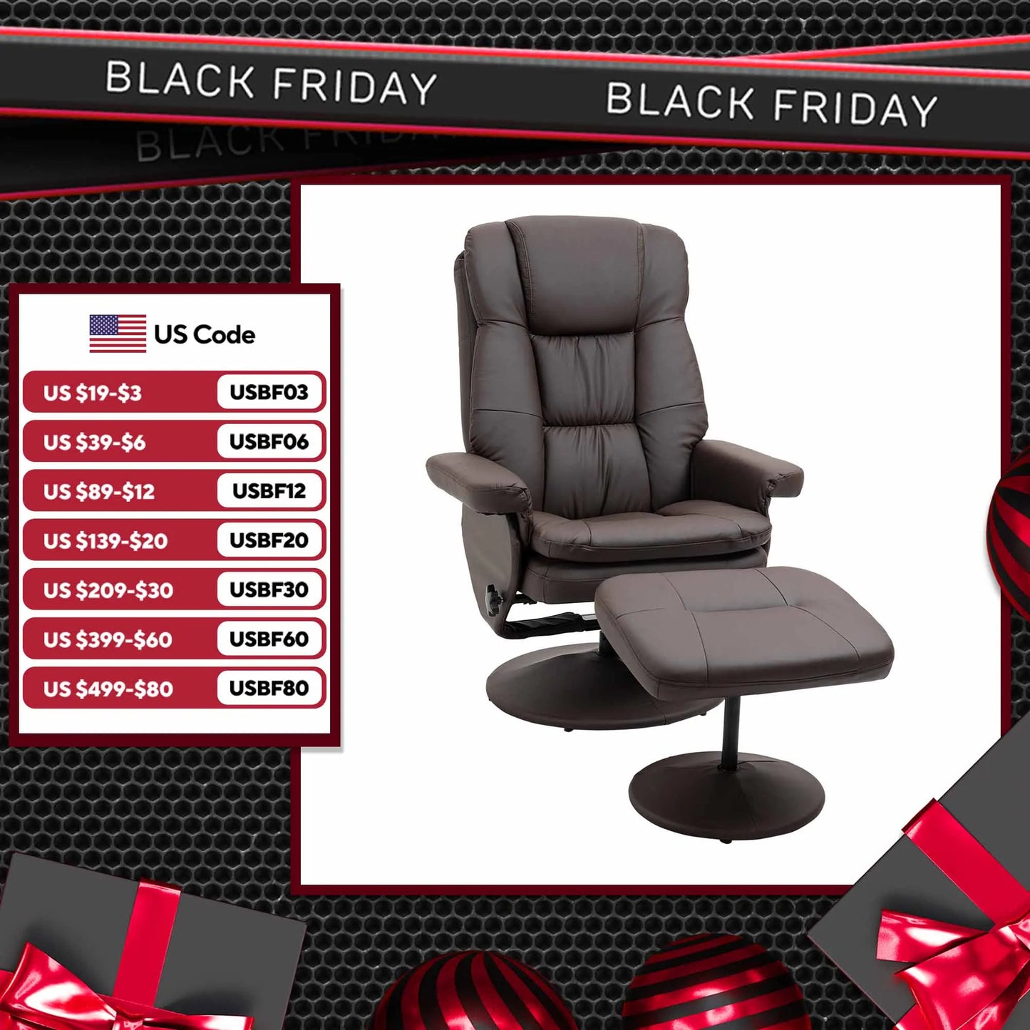 HOMCOM Modern PU Leather Recliner Chair With Footrest Ottoman