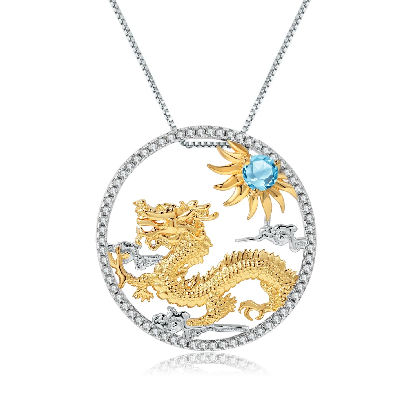 Gem's Ballet 925 Sterling Silver Dragon Pendant Necklace Topaz