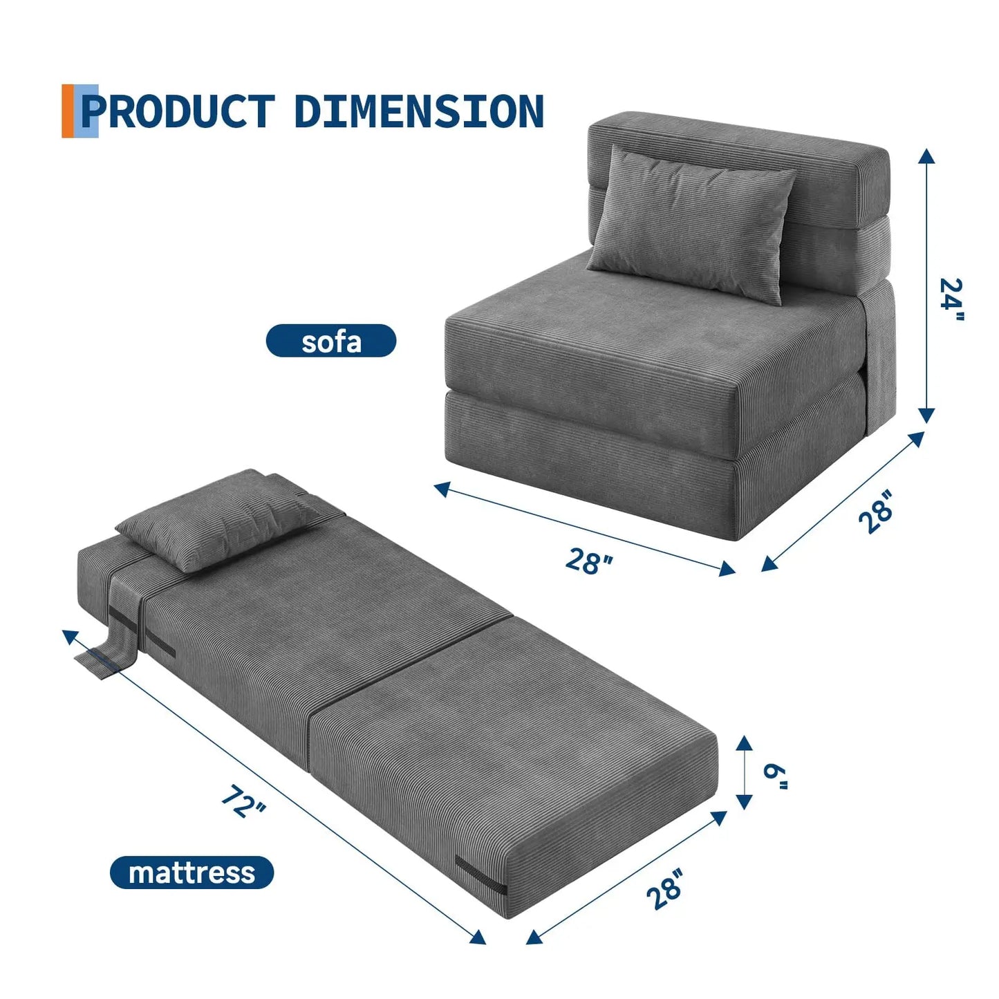 HobbyLane Corduroy Folding Sofa Bed 4 In 1 Convertible Loveseat