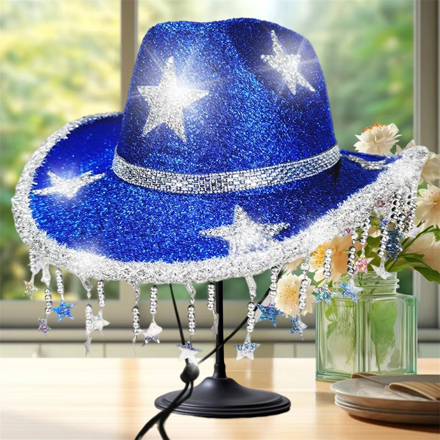 Glitter Western Hat With Rhinestone Embellishments