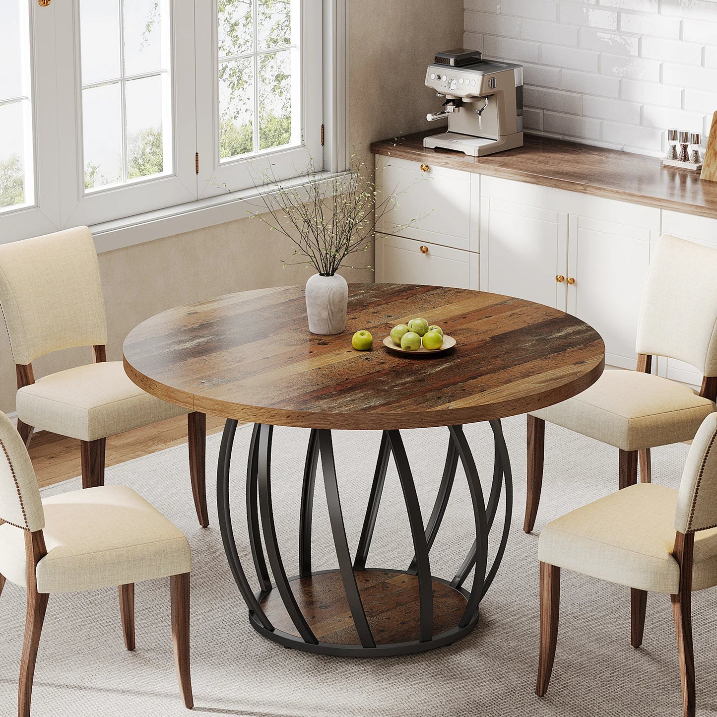 Tribesigns Round Wood Dining Table With Sturdy Metal Base