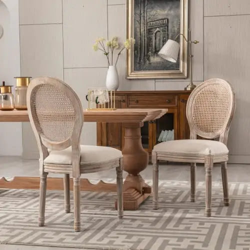 French Round Back Upholstered Dining Chairs Set 2 Solid Wood