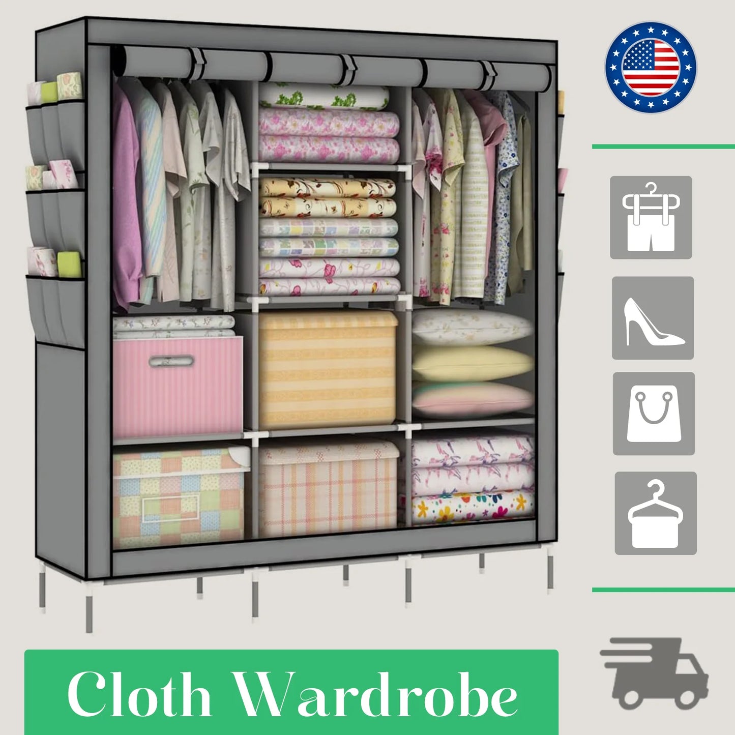 Portable Closet Dustproof Wardrobe Organizer Multi Layer Storage Rack