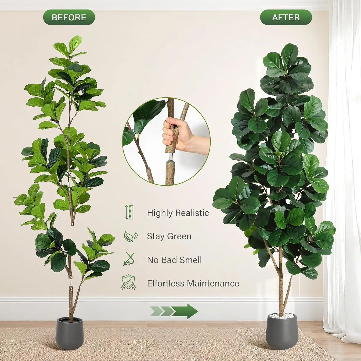 HiMISS Fiddle Leaf Fig Tree Artificial In White Planter Pot
