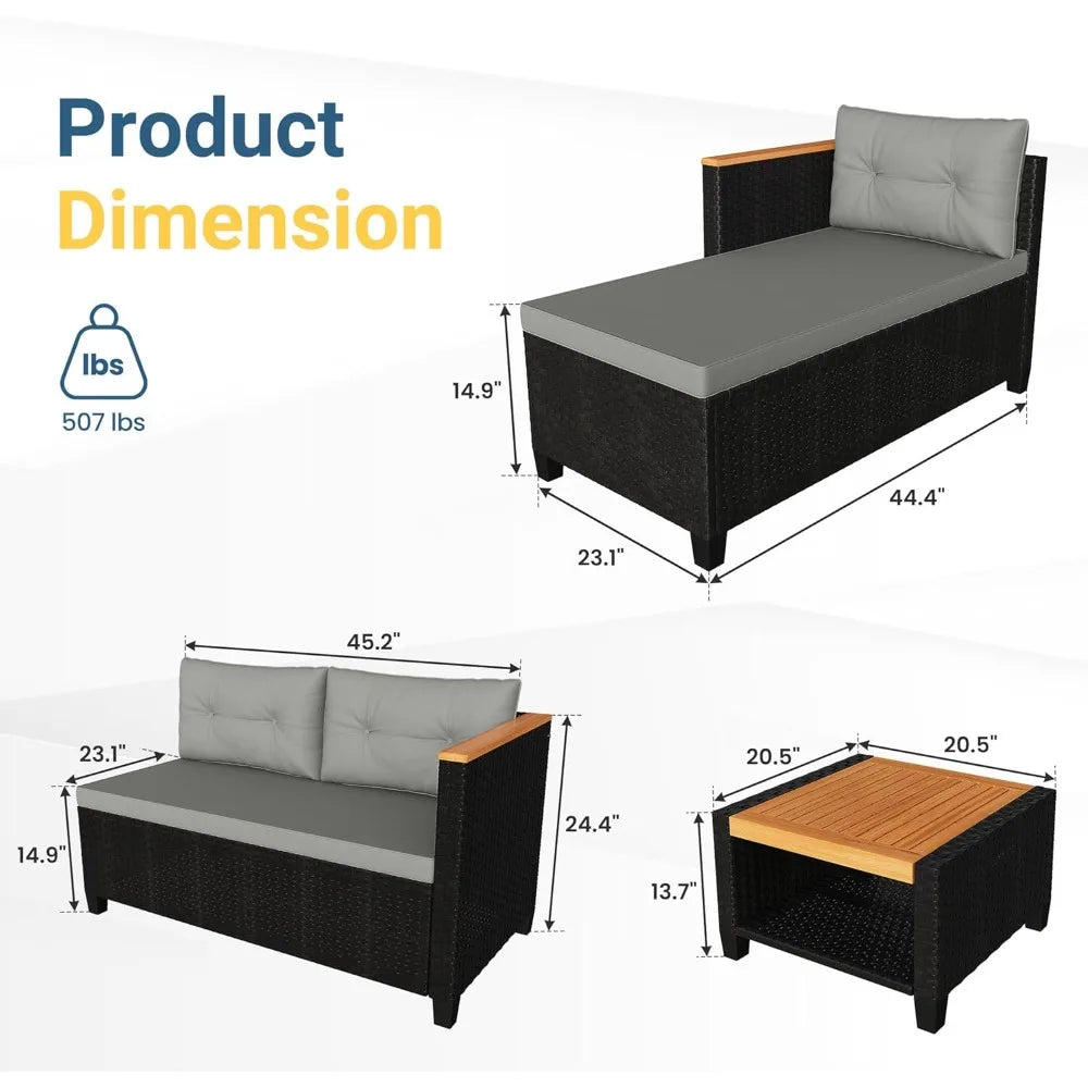 HUANZHUANG Wisteria Lane 3 Piece Rattan Outdoor Patio Set
