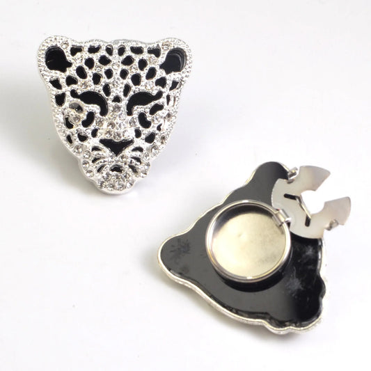 Leopard Head Rhinestone Button Cover Cufflinks Set